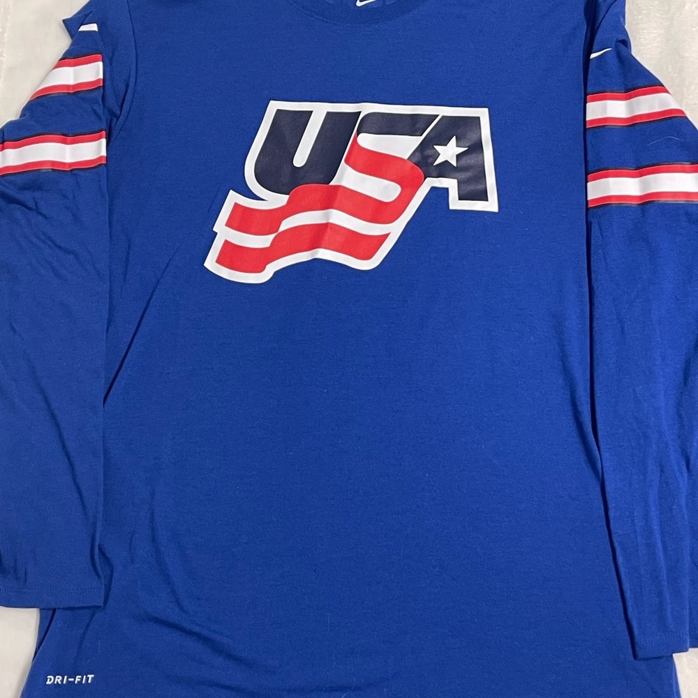 Team USA Olympic Shirt Mens Large Blue Nike DRI-FIT Jersey Long Sleeve Ringer